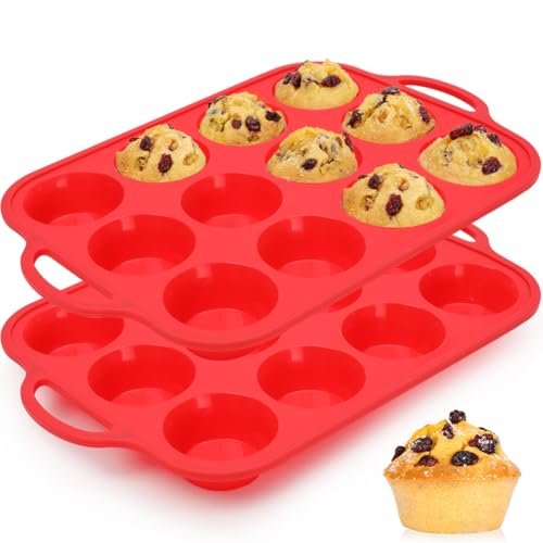 CAKETIME Silicone Muffin Pan, Metal